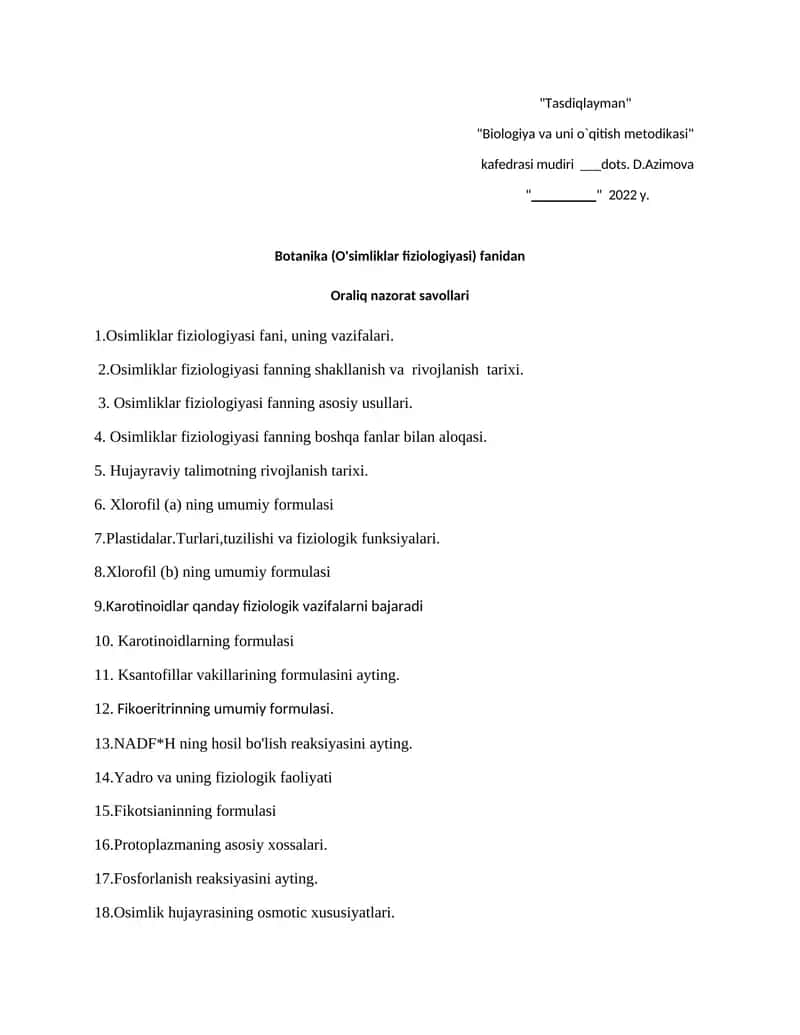 Biologiya va uni o`qitish metodikasi 1