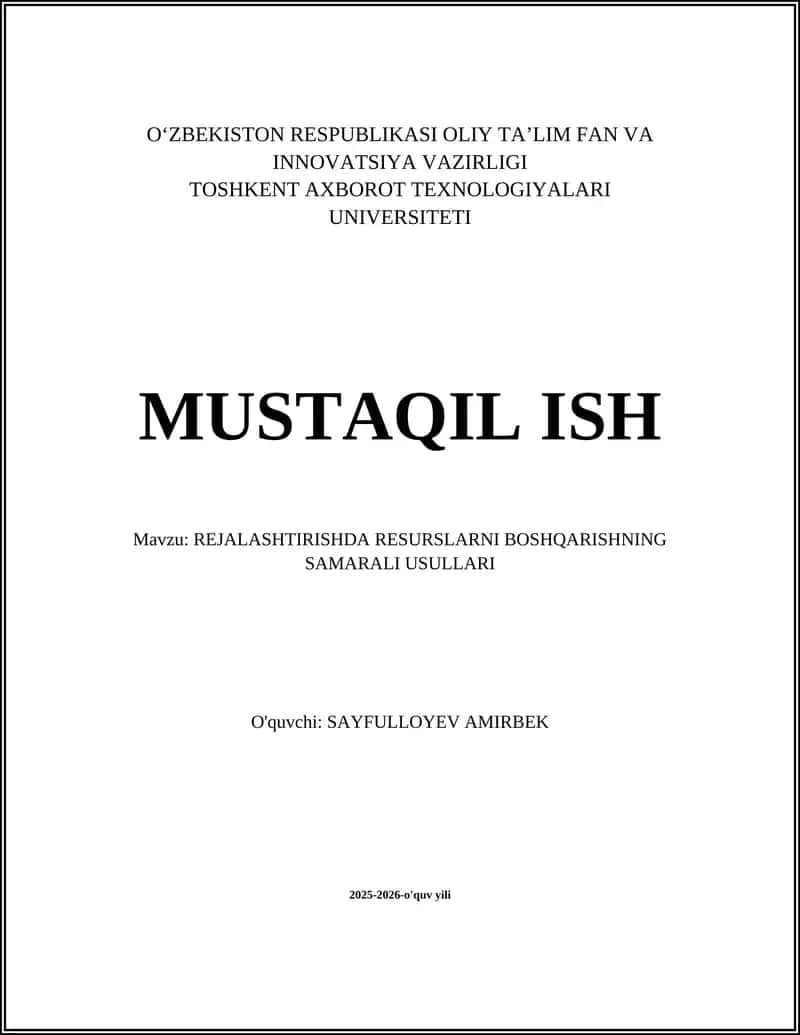 Resurslarni inventarizatsiya qilish va tahlil qilish metodlari 1