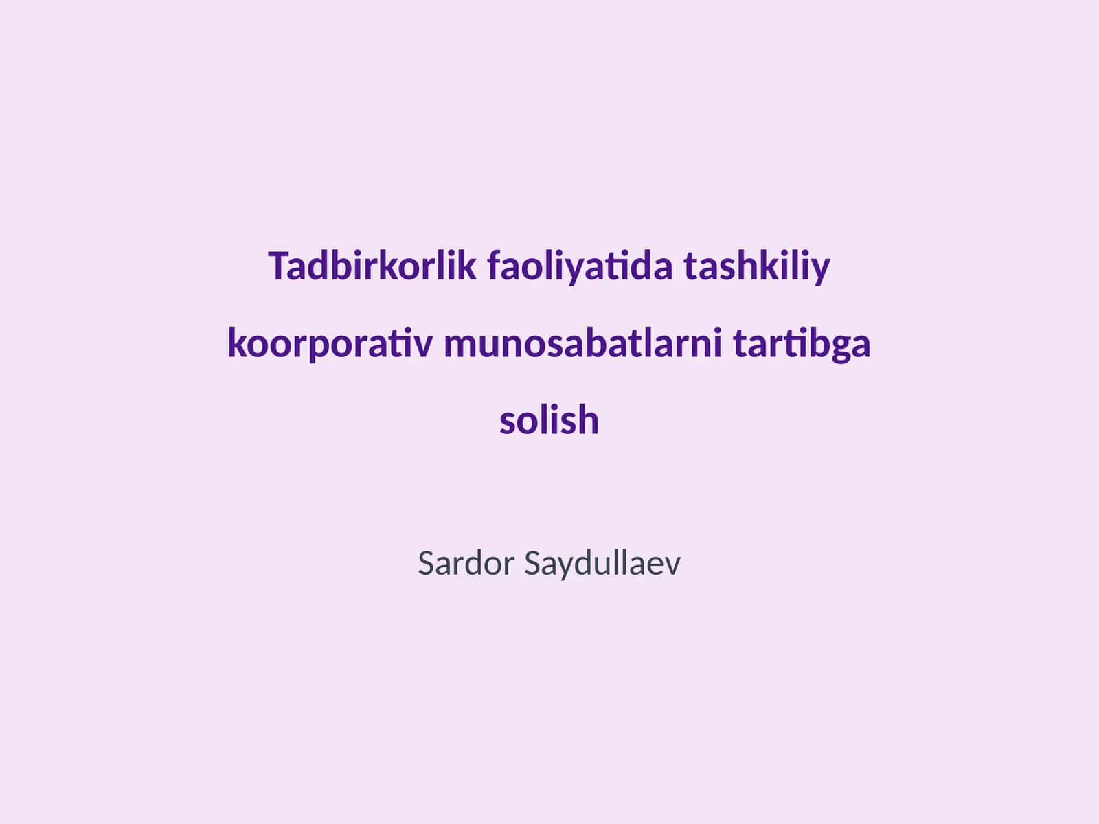 Korporativ munosabatlarni tartibga solish 1