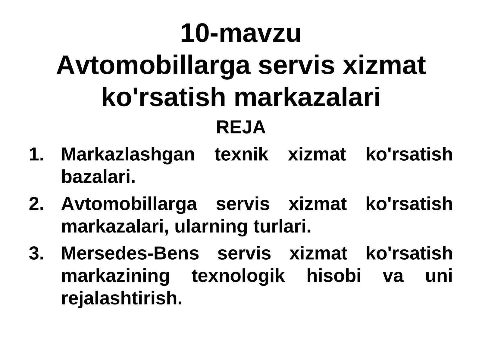 Avtomobillarga servis xizmat ko'rsatish markazalari 1