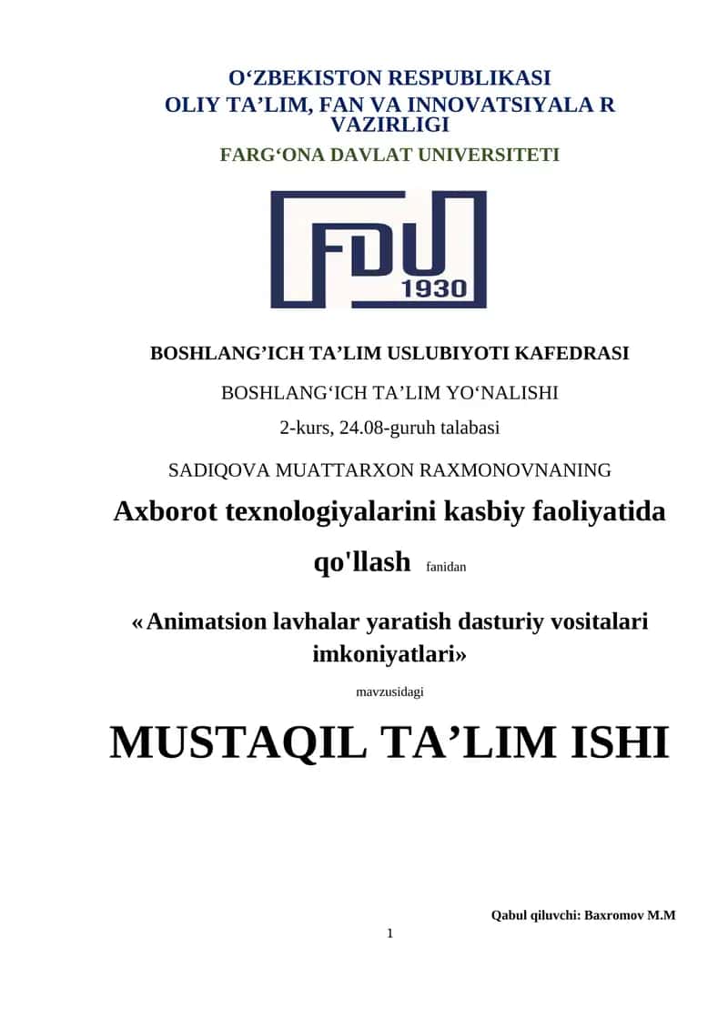 Animatsion lavhalar yaratish dasturiy vositalari imkoniyatlari 1