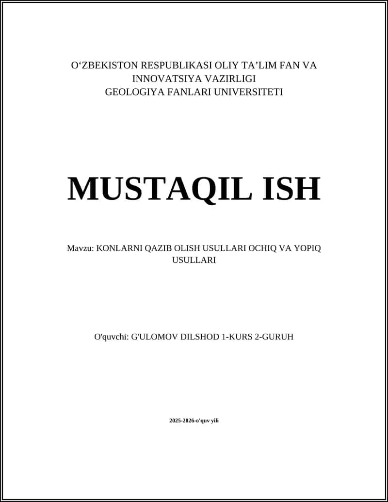 KONLARNI QAZIB OLISH USULLARI OCHIQ VA YOPIQ USULLARI 1