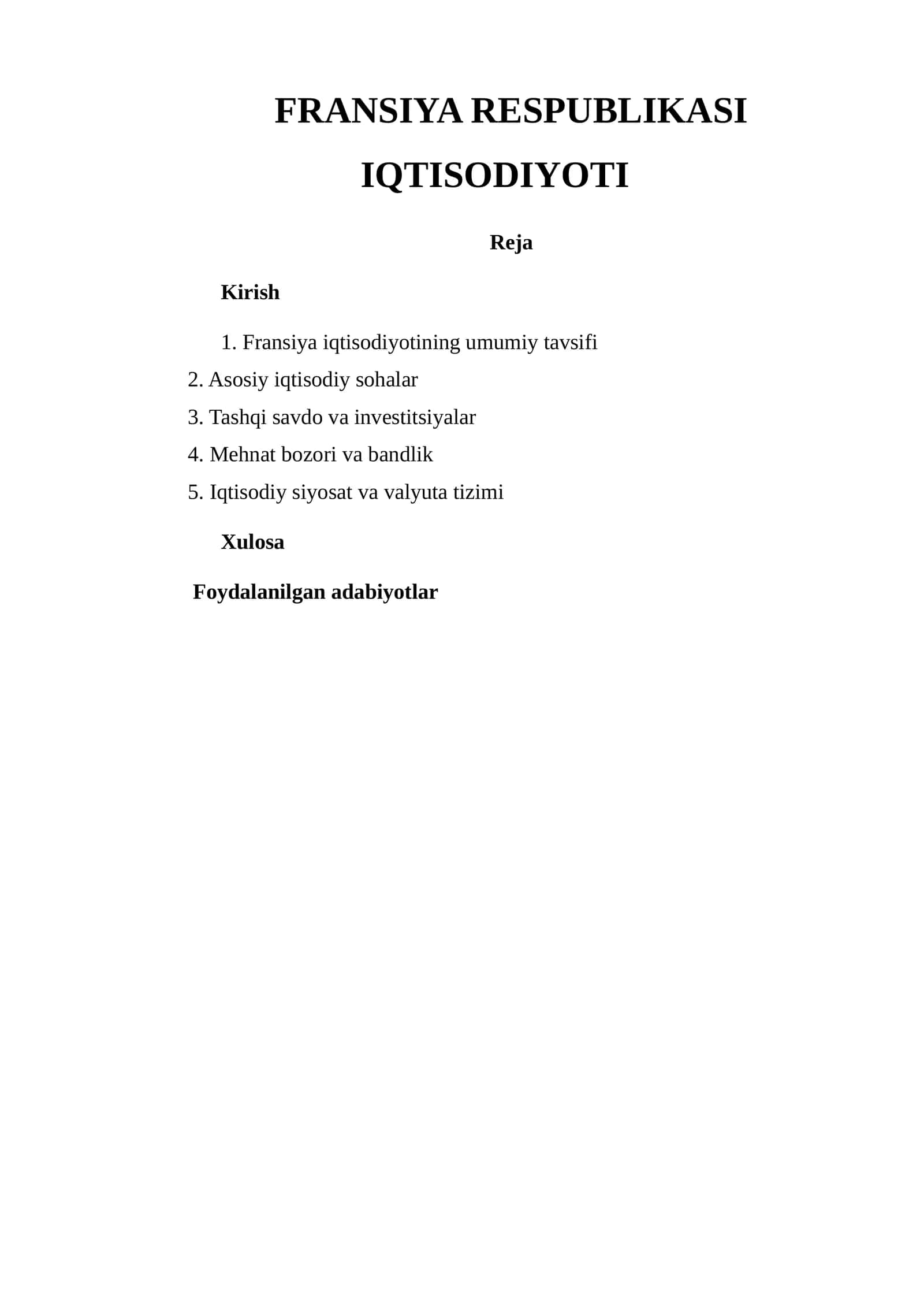 Fransiya Respublikasi Iqtisodiyoti 1