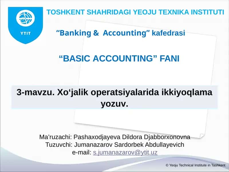 Xo‘jalik operatsiyalarida ikkiyoqlama yozuv 1