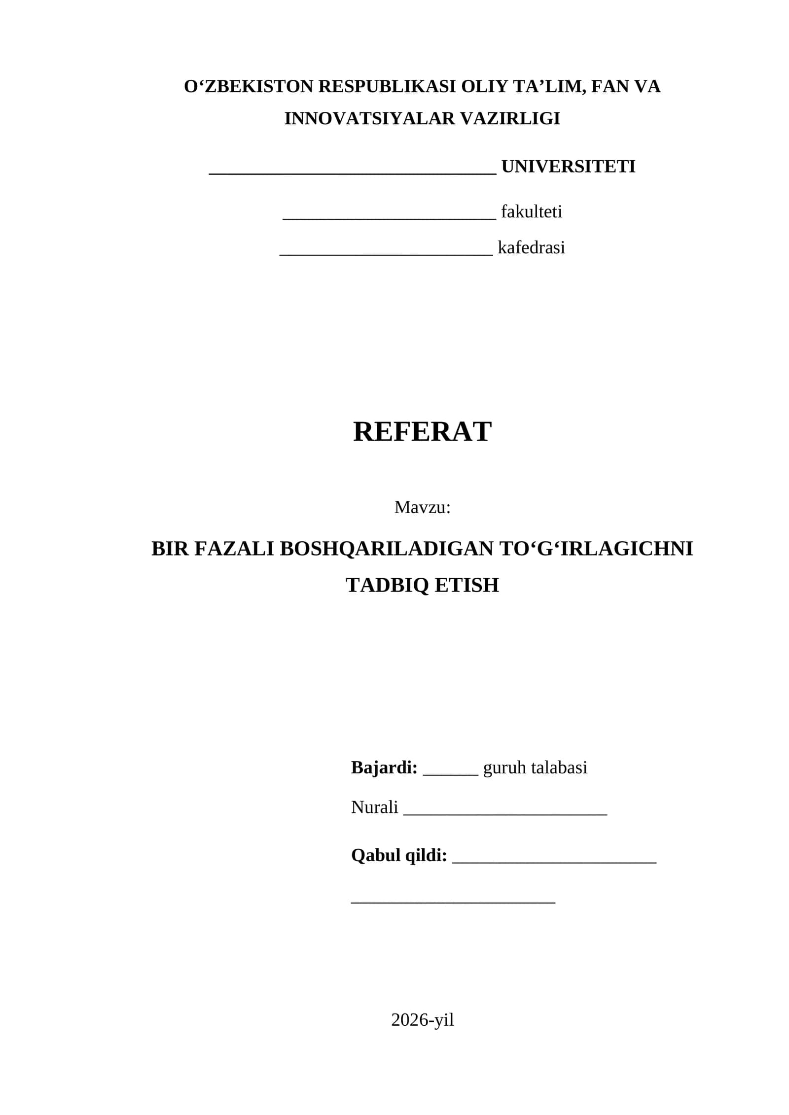 BIR FAZALI BOSHQARILADIGAN TO‘G‘IRLAGICHNI TADBIQ ETISH 1