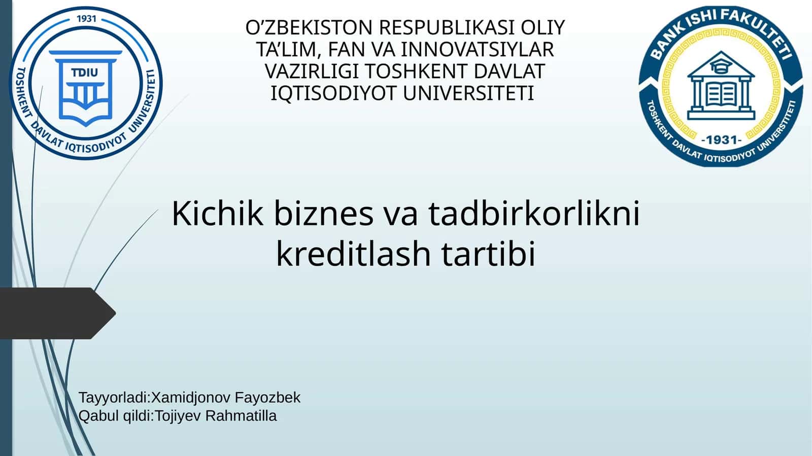 Kichik biznes va tadbirkorlikni kreditlash tartibi 1