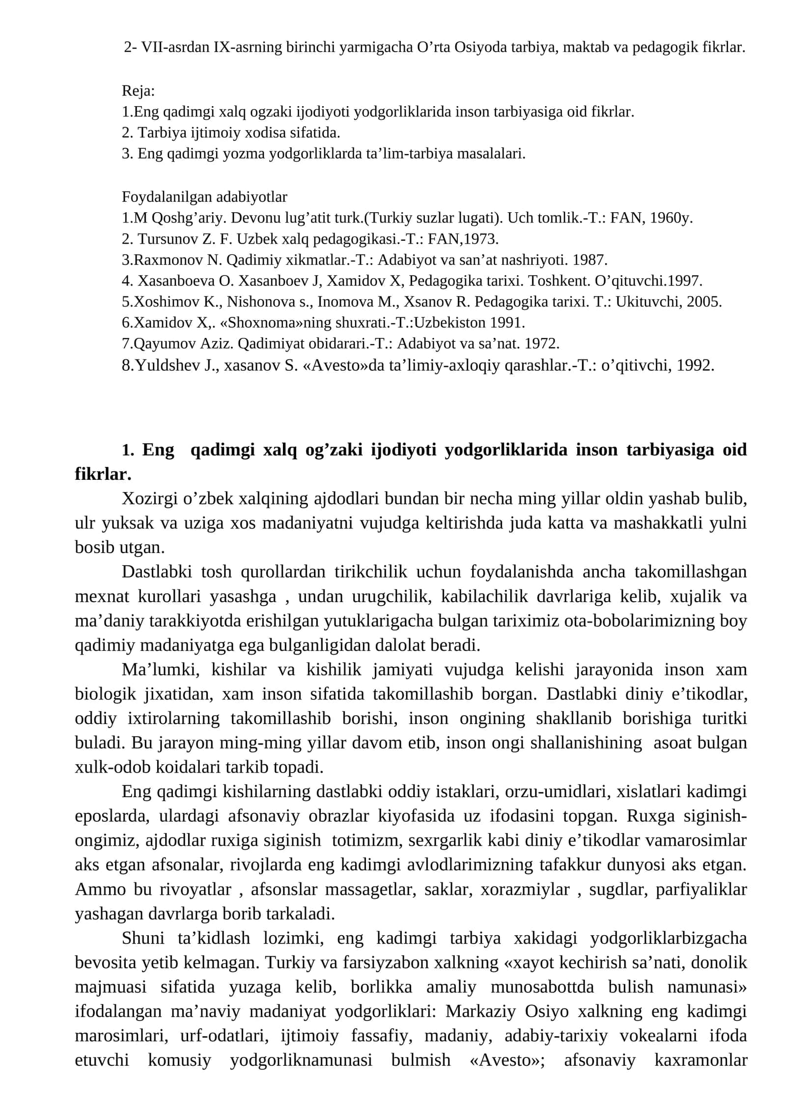 Eng qadimgi xalq og'zaki ijodiyoti yodgorliklarida inson tarbiyasiga oid fikrlar 1