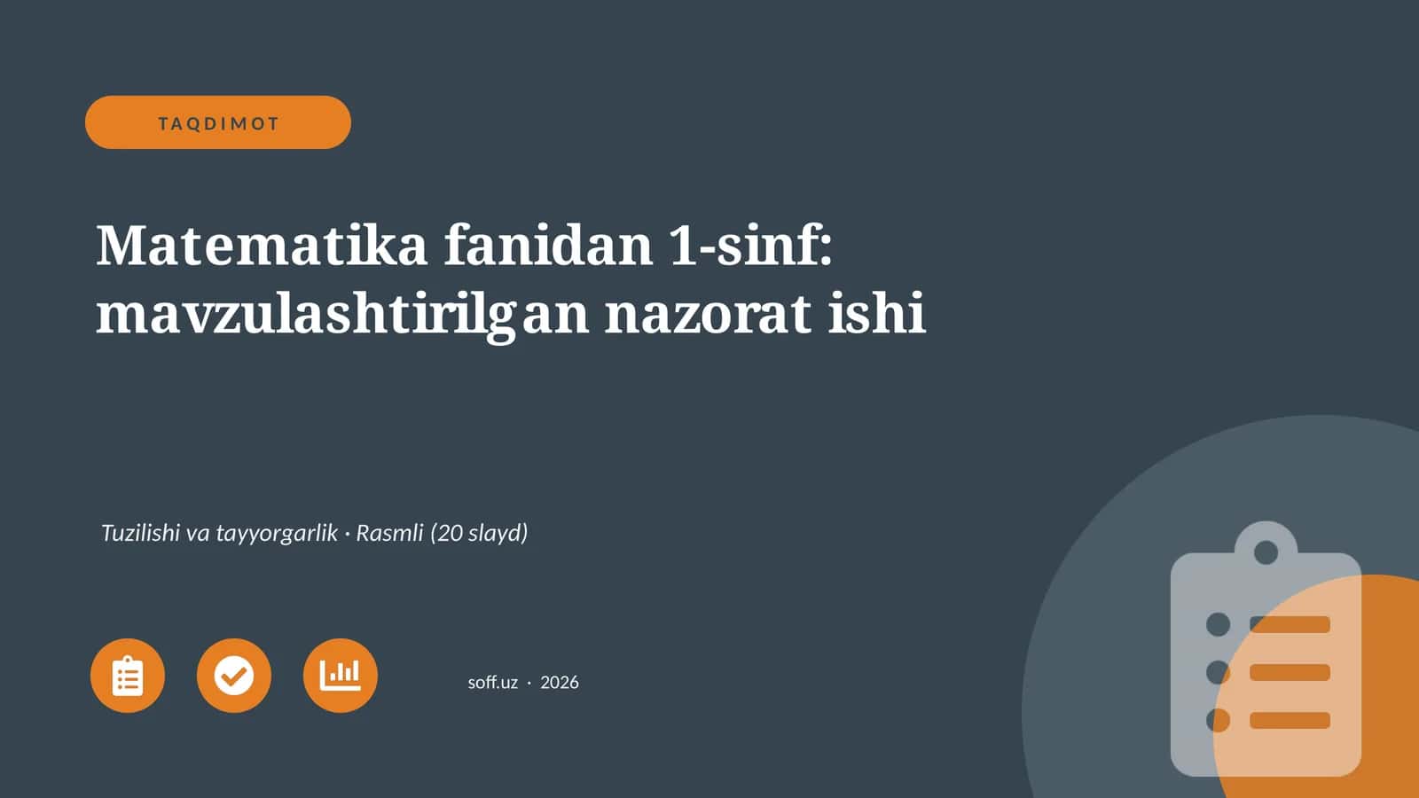 Matematika fanidan 1-sinf: mavzulashtirilgan nazorat ishi 1