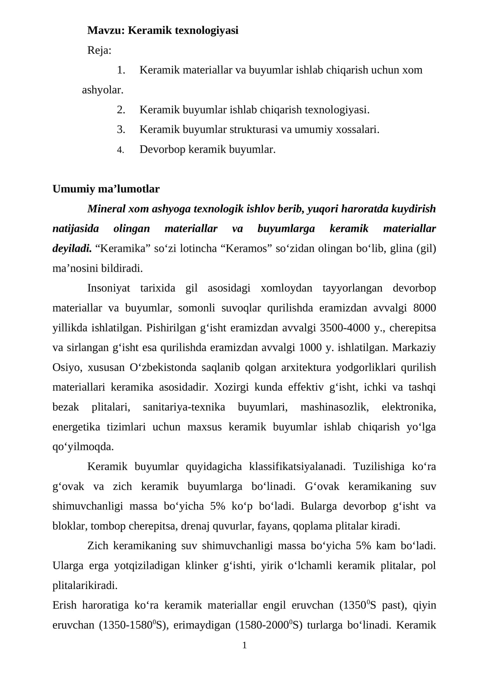 Keramik texnologiyasi 1