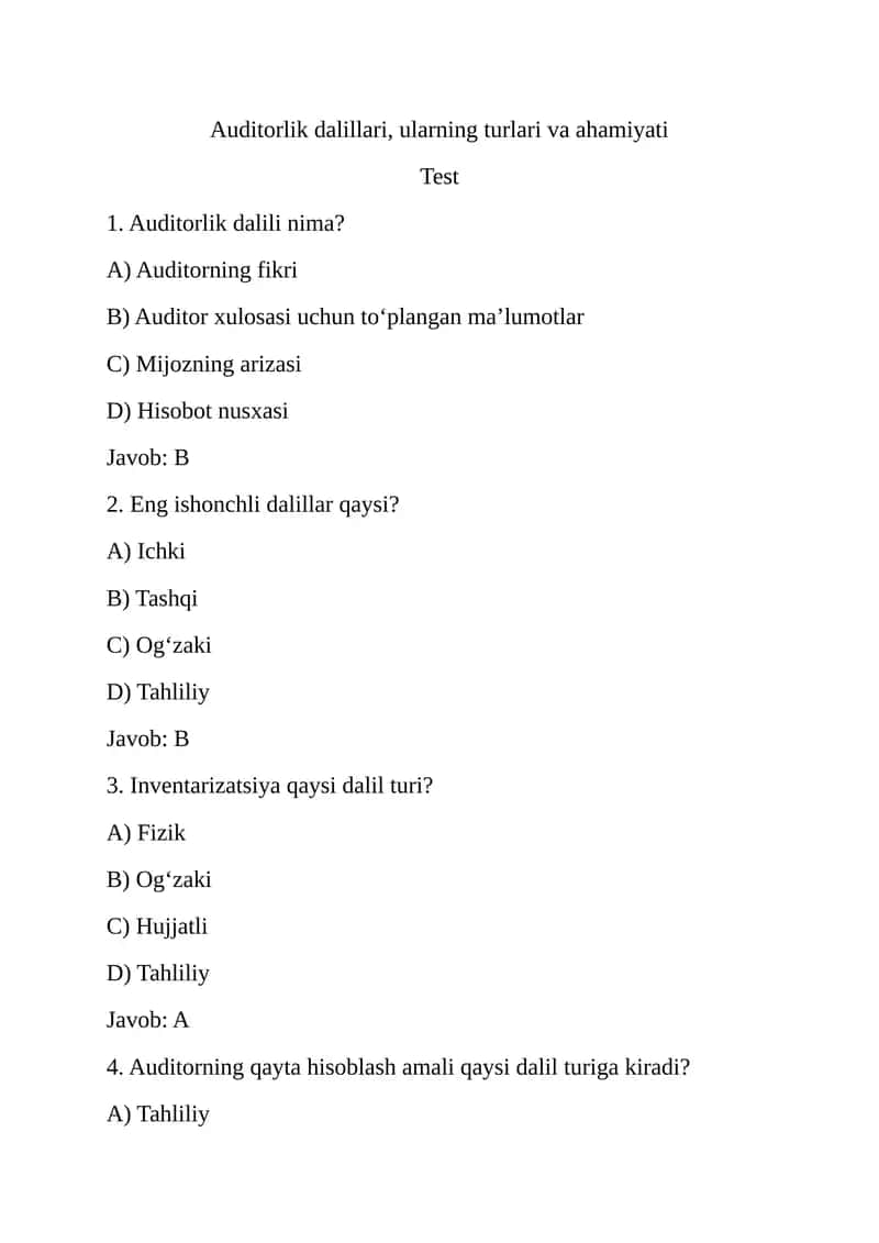Auditorlik dalillari, ularning turlari va ahamiyati 1