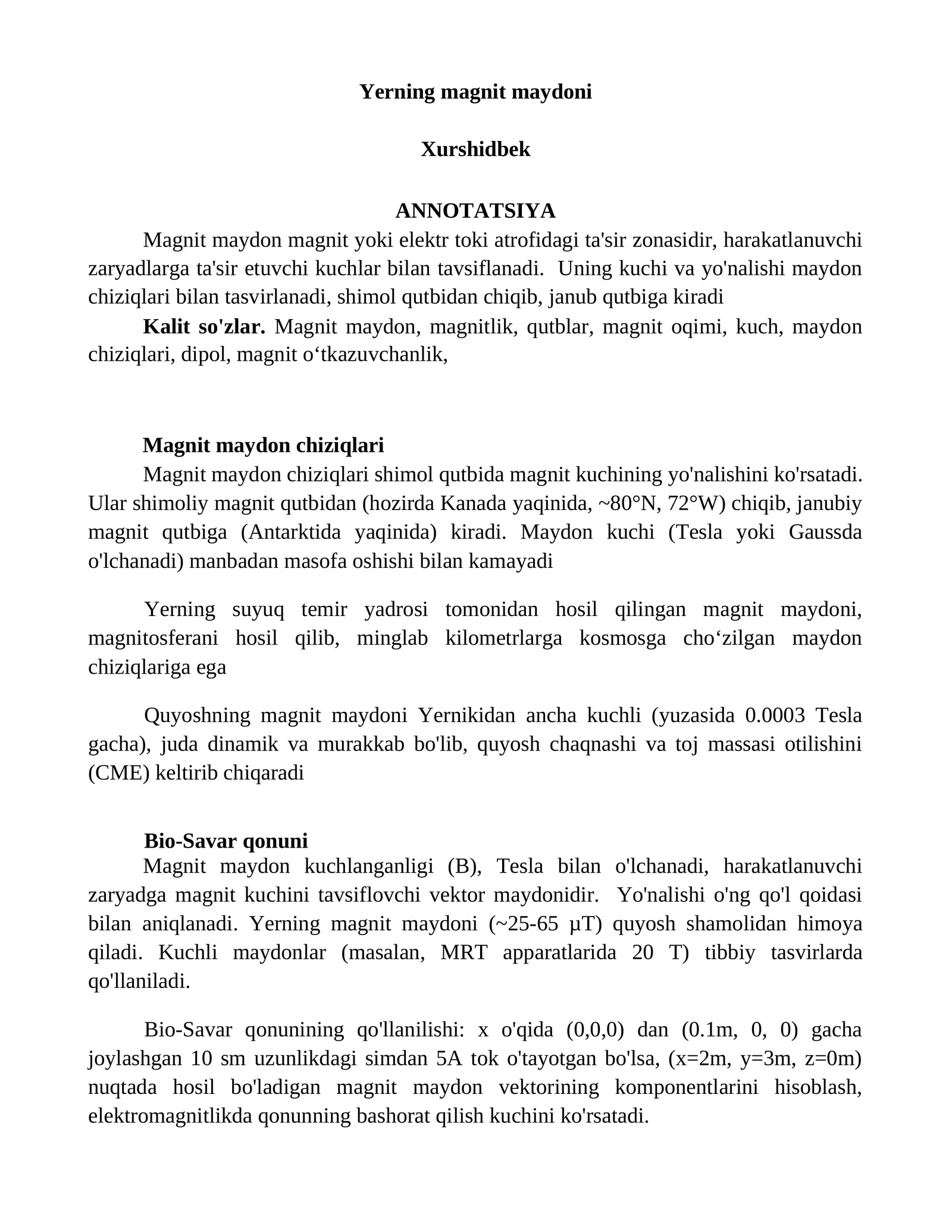 Yerning magnit maydoni 1