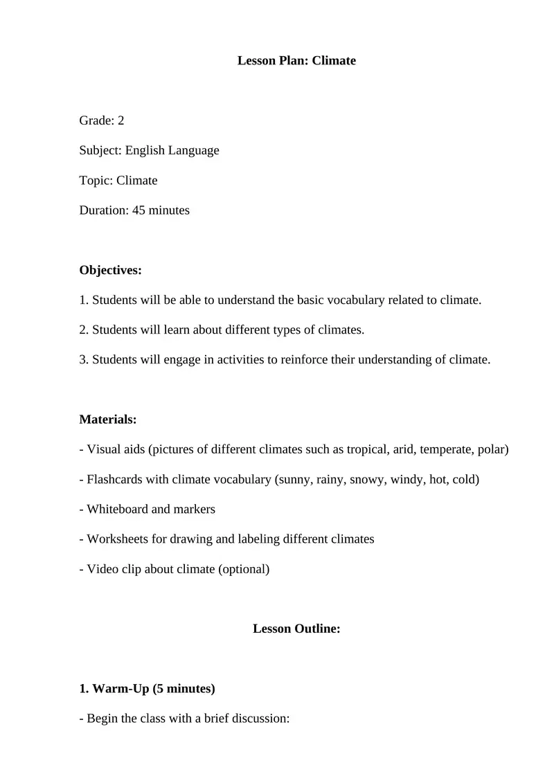 Climate Lesson Plan 1