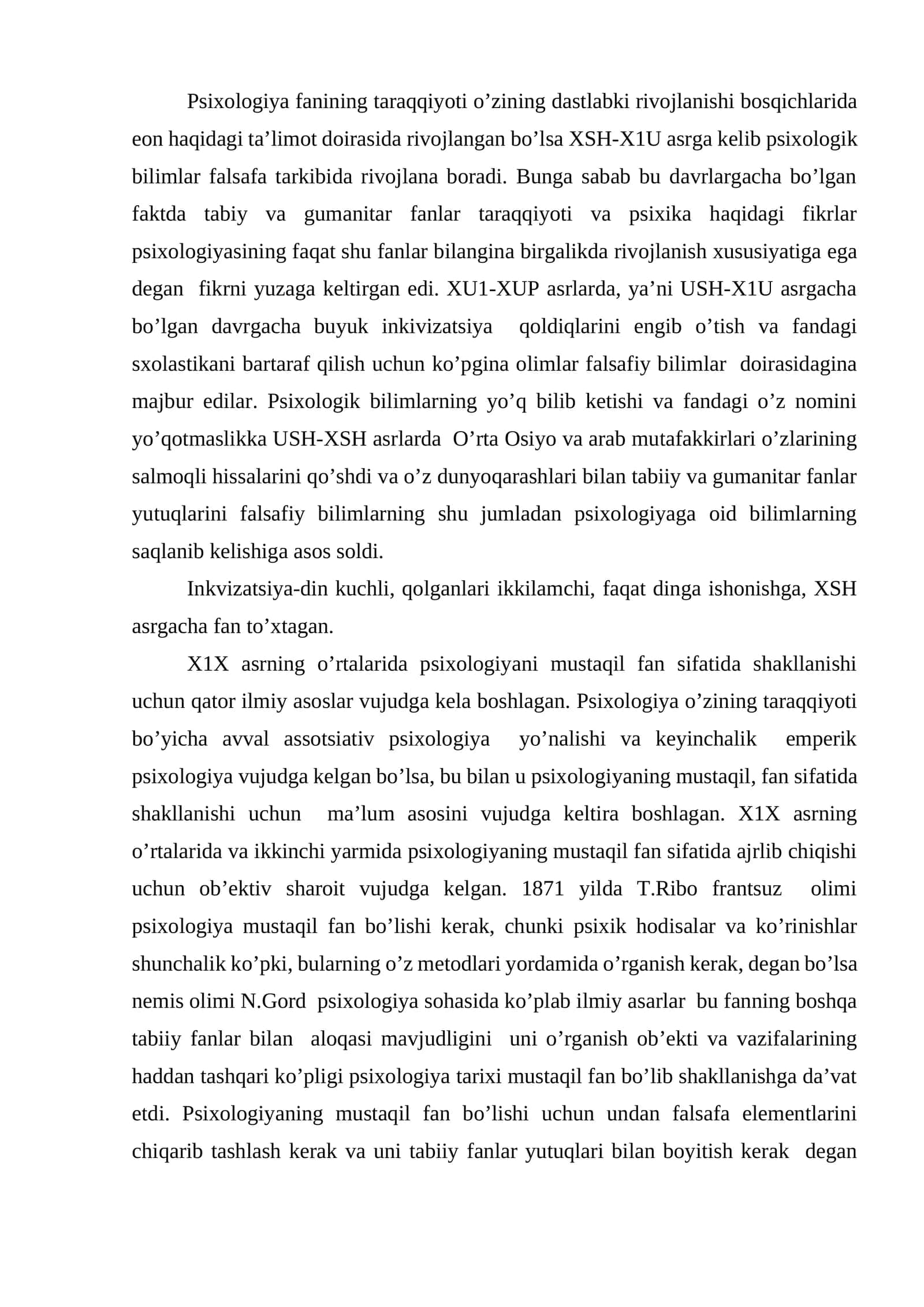 Psixologiya fanining taraqqiyoti 1