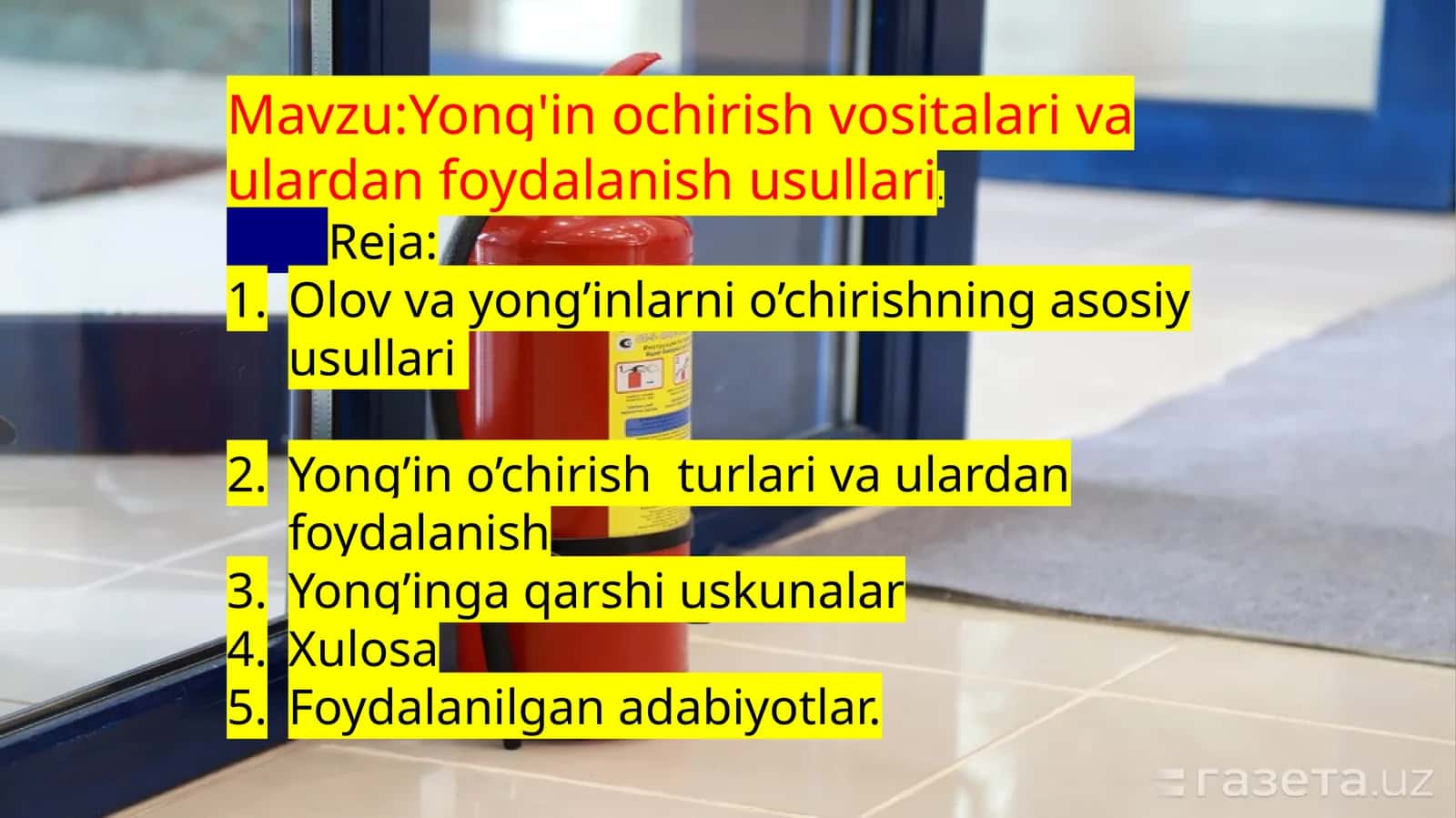 Olov va yong'inlarni o'chirishning asosiy usullari 1