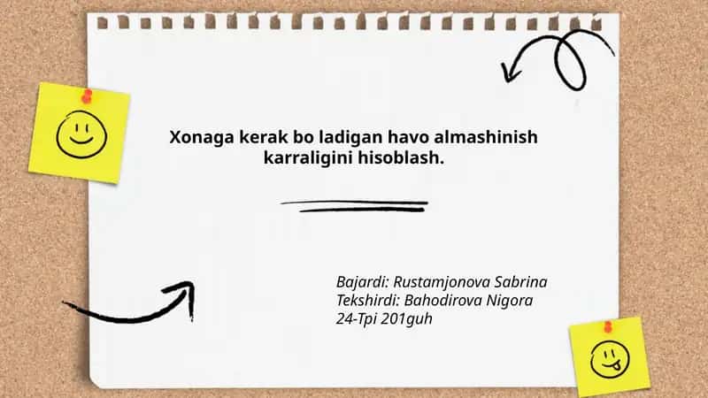 Xonaga kerak bo ladigan havo almashinish karraligini hisoblash 1