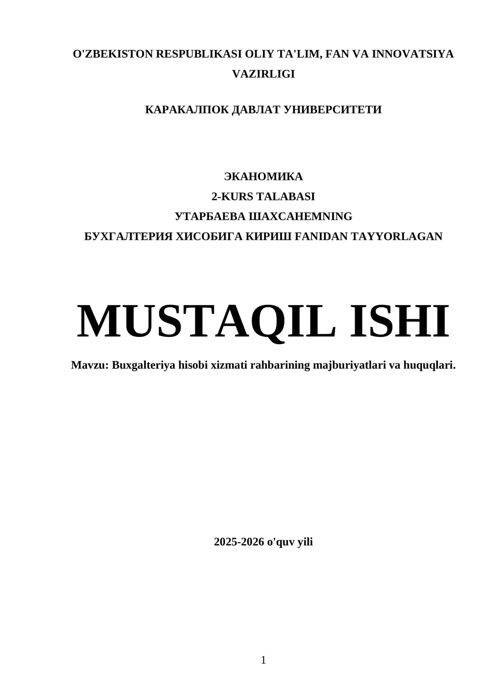Buxgalteriya hisobi xizmati rahbarining majburiyatlari va huquqlari 1