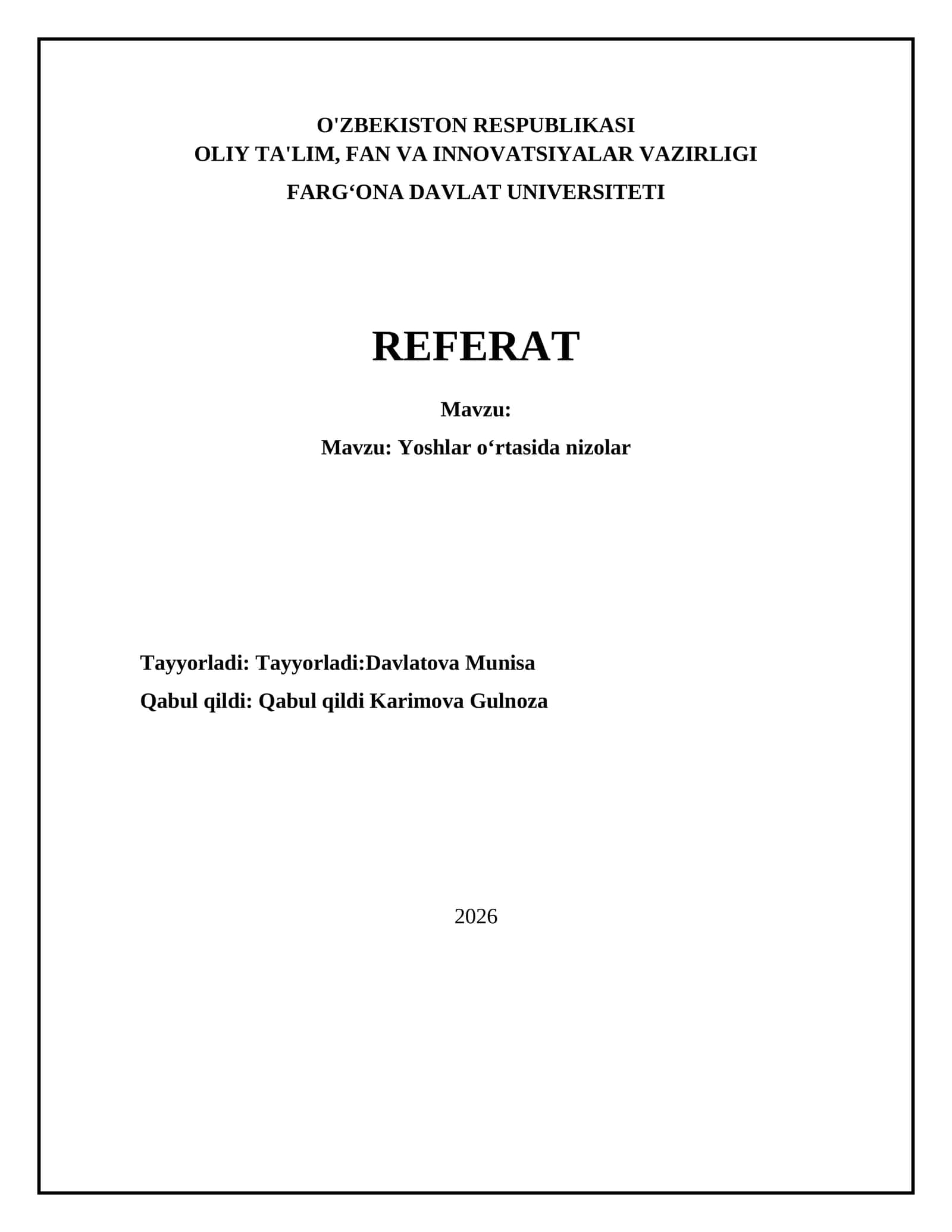 Yoshlar oʻrtasida nizolar 1
