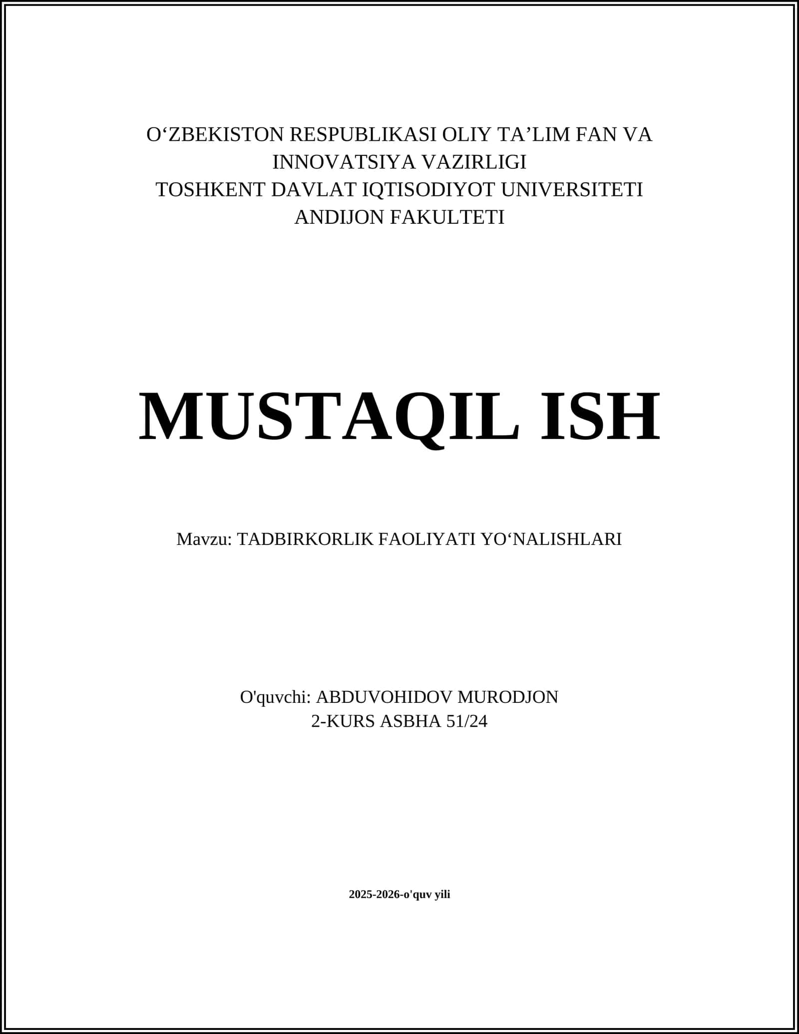 Tadbirkorlik Faoliyati Yoʻnalishlari 1
