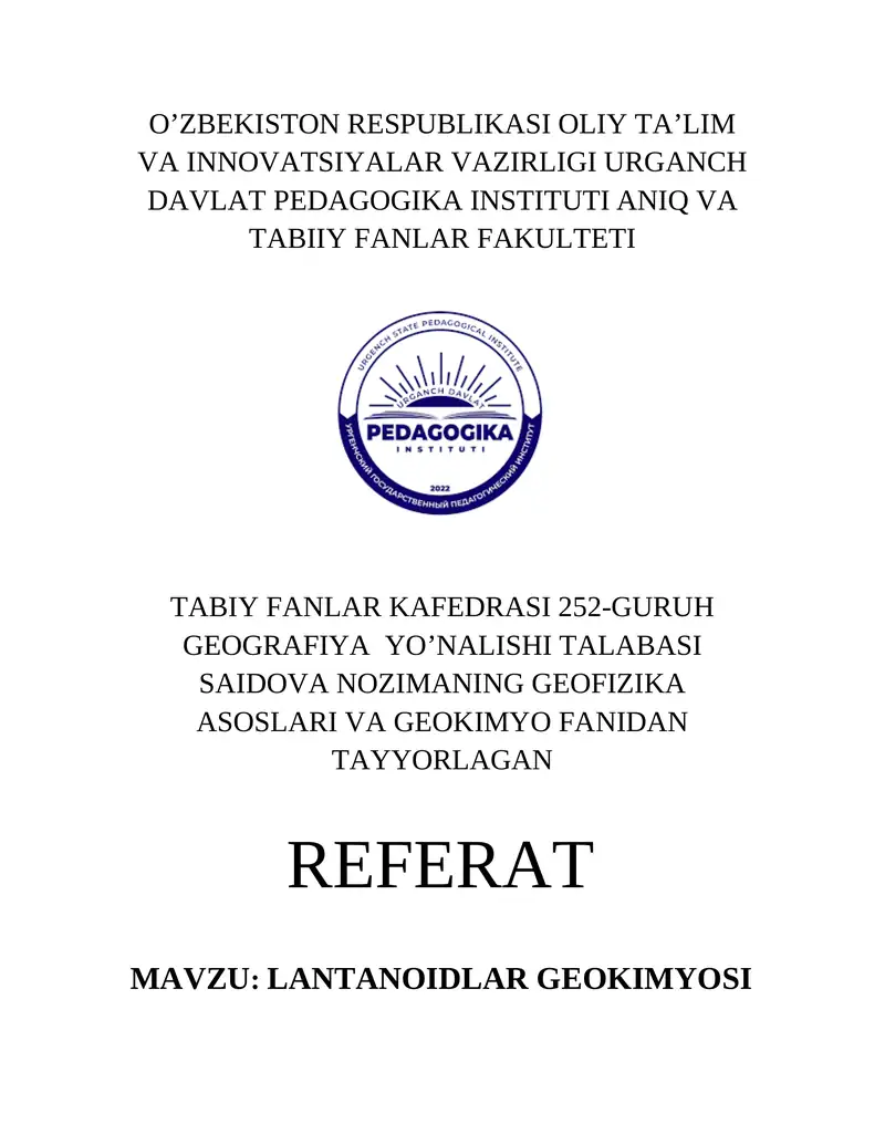 Lantanoidlar Geokimyosi 1