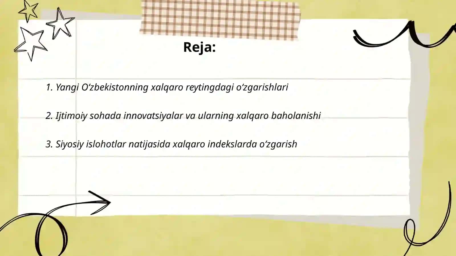 Yangi O‘zbekiston ijtimoiy-siyosiy, iqtisodiy va madaniy hayotida roʻy berayotgan oʻzgarishlarning xalqaro reyting va indekslarda aks etishi 2