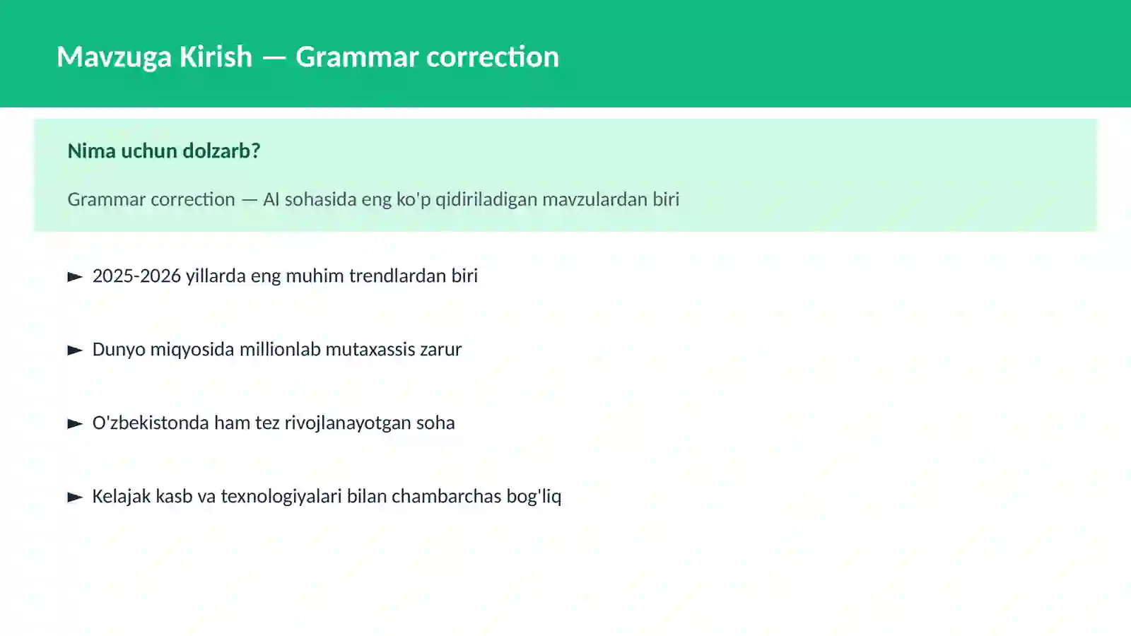 Grammar correction - NLP Tabiiy Til Qayta Ishlash 2
