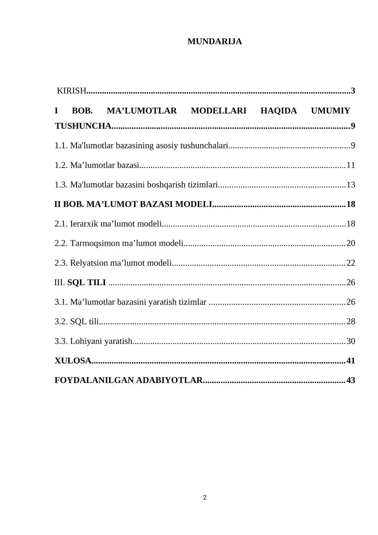 MA’LUMOTLARNING MODELLARI 2