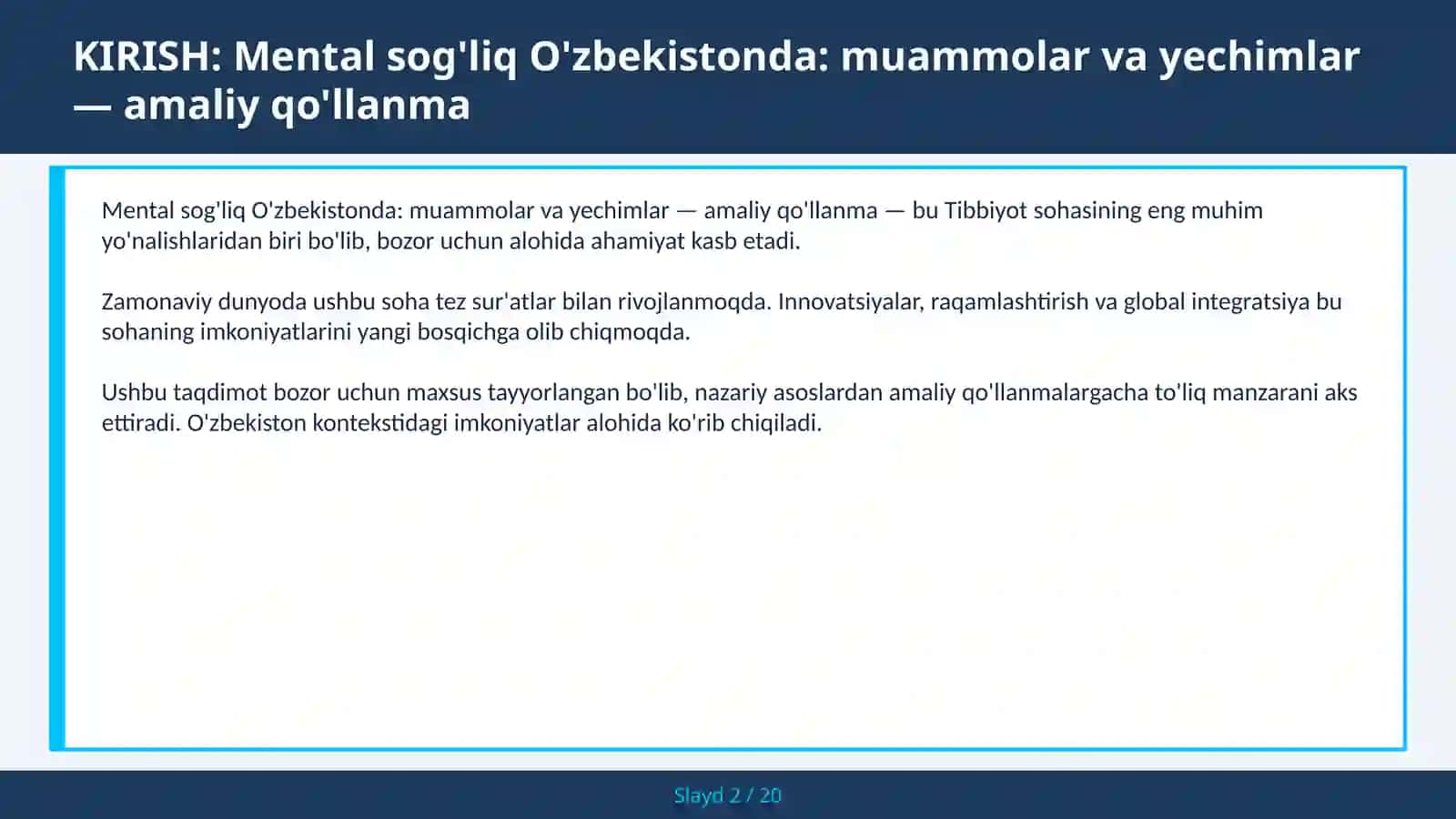 Mental sog'liq O'zbekistonda: muammolar va yechimlar — amaliy qo'llanma 2