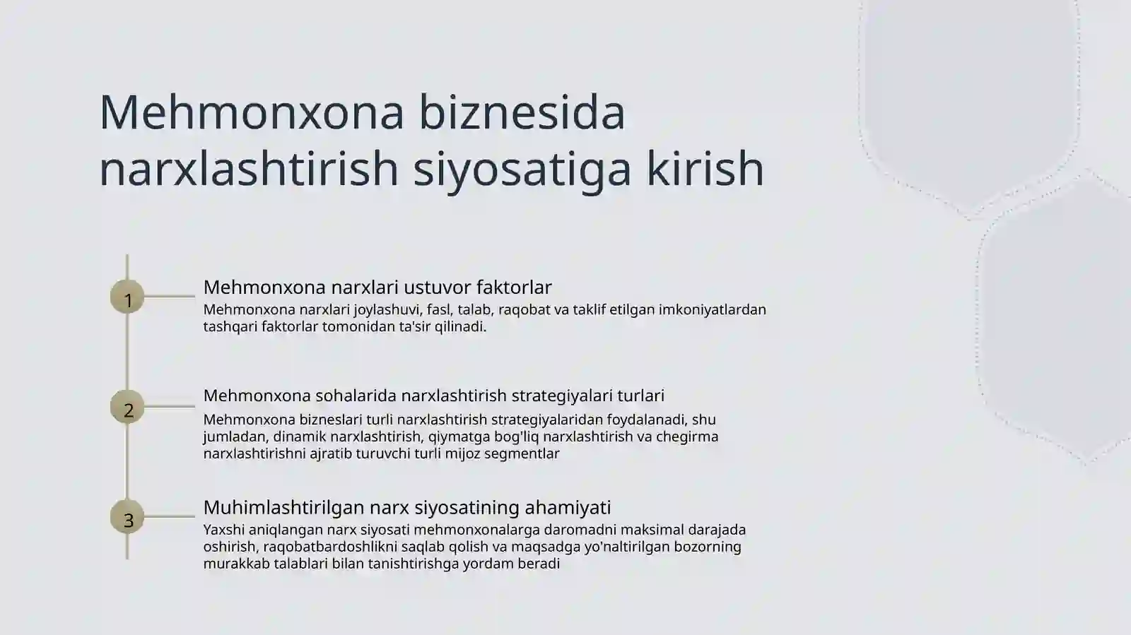 Mehmonxona biznesida narxlashtirish siyosatini amalga oshirish 2