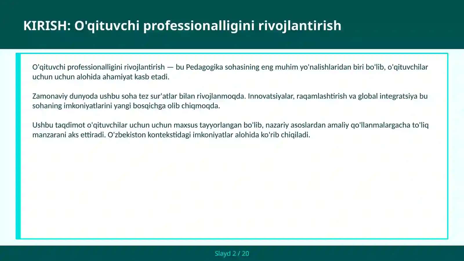 O'qituvchi professionalligini rivojlantirish 2
