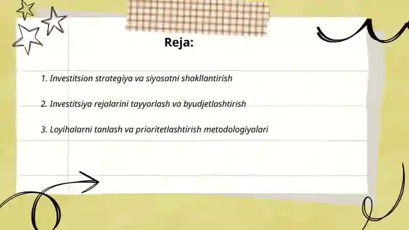 Investitsion strategiya va siyosatni shakllantirish 2