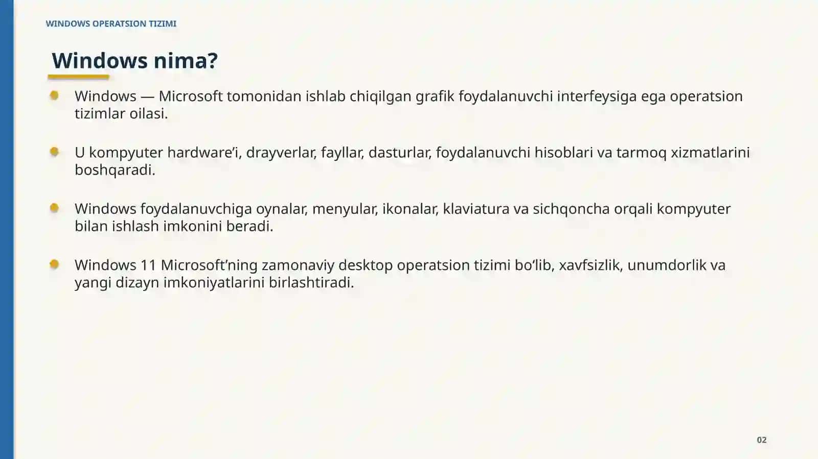 WINDOWS OPERATSION TIZIMI 2