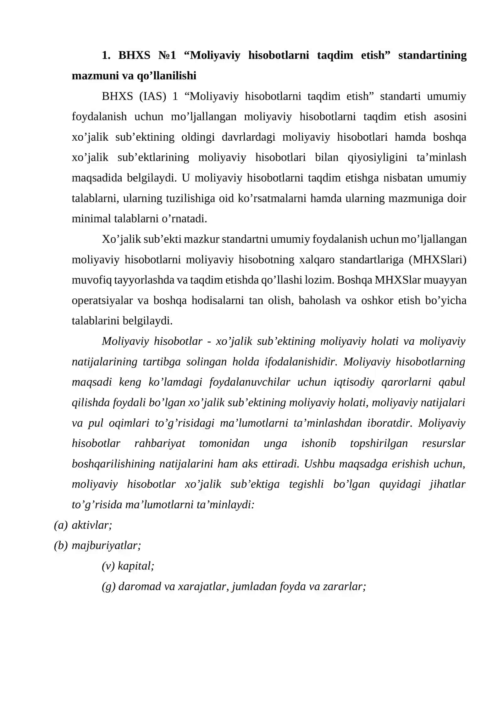 BHXS (IAS) 1 “Moliyaviy hisobotlarni taqdim etish” standarti 2