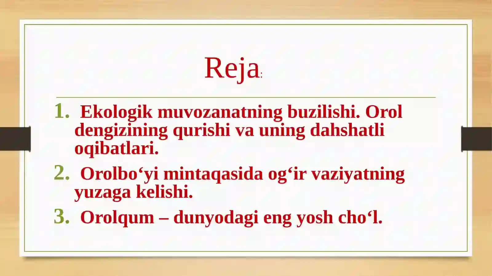 O‘zbekistonda ekologik vaziyatning og‘irlashishi va Orol fojiasi 2