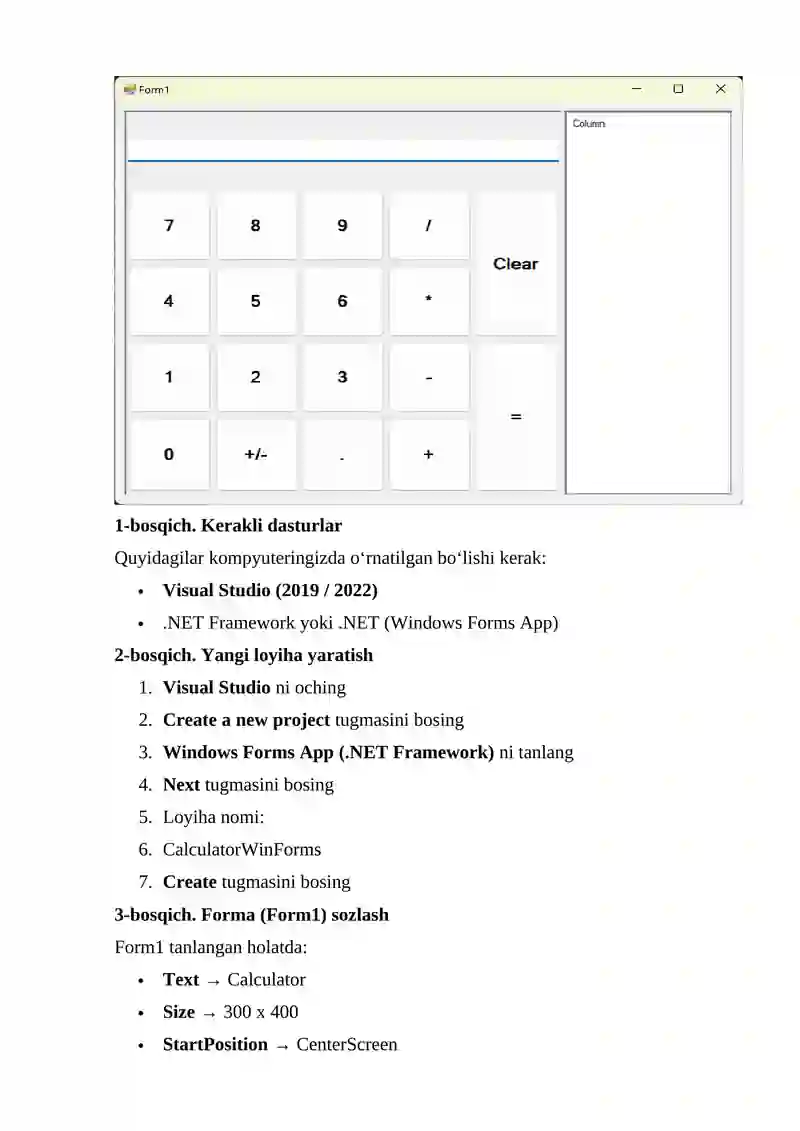 C# WinForms’da oddiy kalkulyator dasturini yaratish 2