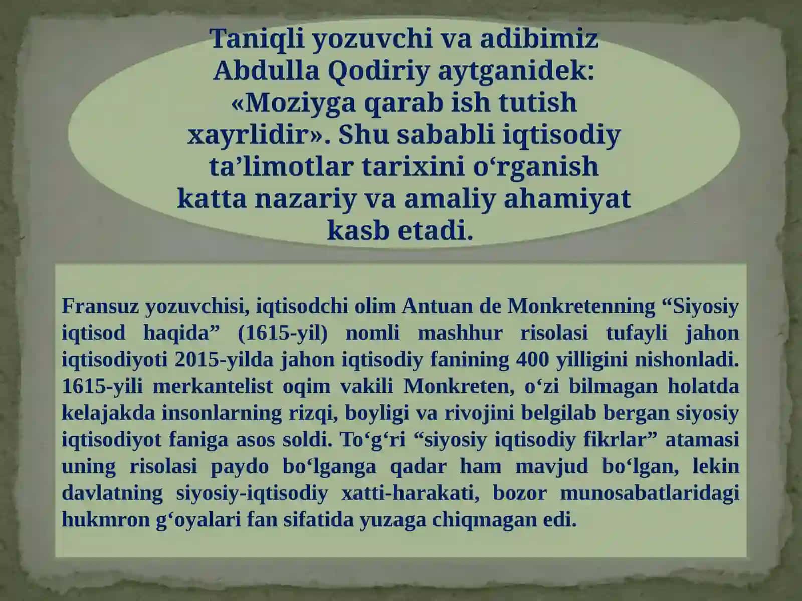 Iqtisodiy ta’limotlari tarixi faniga kirish 2