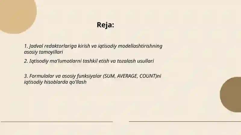 Jadval redaktorlardan iqtisodiy masalalar 2