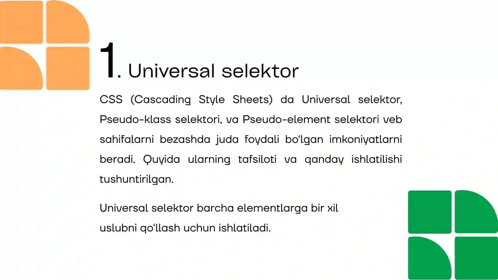 CSS da Universalselektor, Pseudo-klassselektori, Pseudo-elementselektori 2