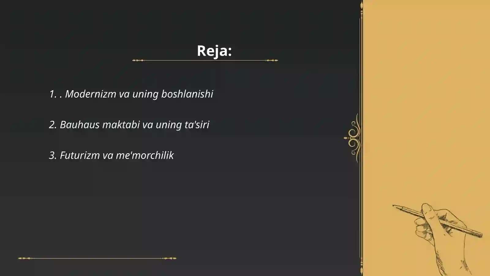 Yigirmanchi asrning birinchi yarmi G’arbiy Yevropa memorchiligi - Ergashev Asadbek 2
