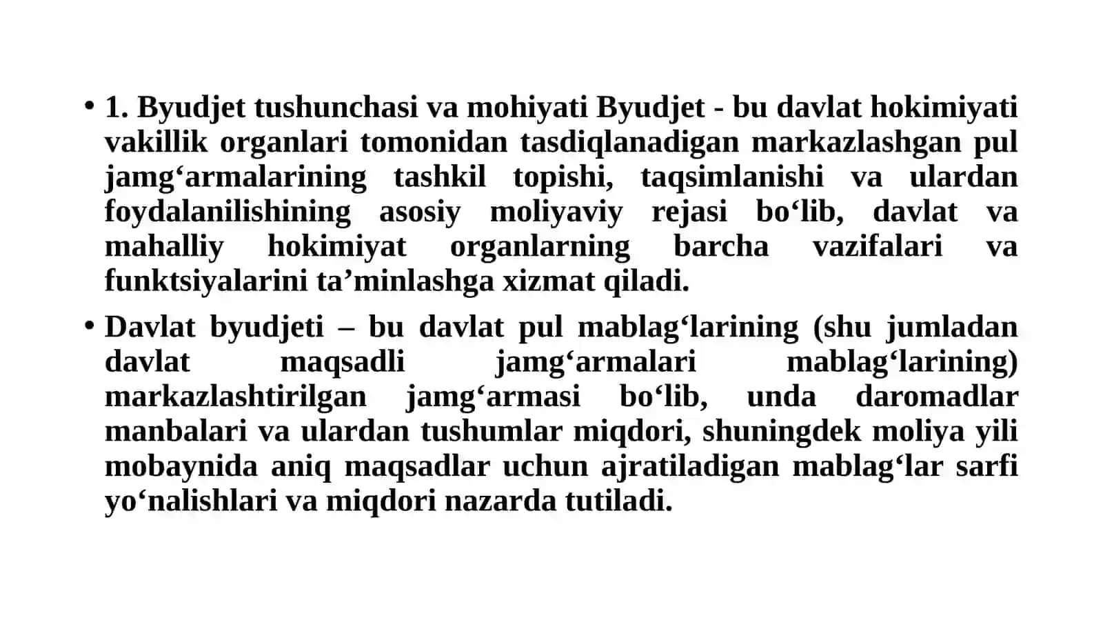 O‘ZBEKISTON RESPUBLIKASI DAVLAT BYUDJETI VA BYUDJET HUQUQI 2