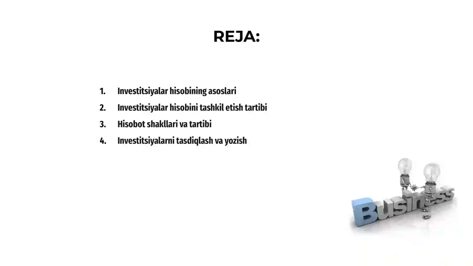Investitsiyalar hisobini tashkil etish 2