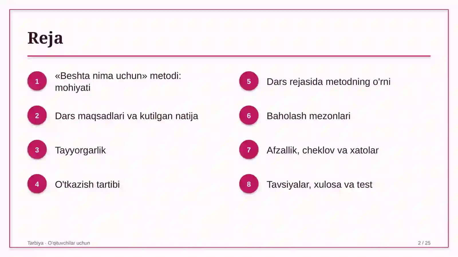 tarbiya darslarida beshta nima uchun metodidan foydalanish 4069 2