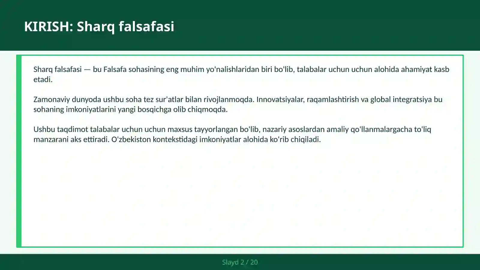SHARQ FALSAFASI 2