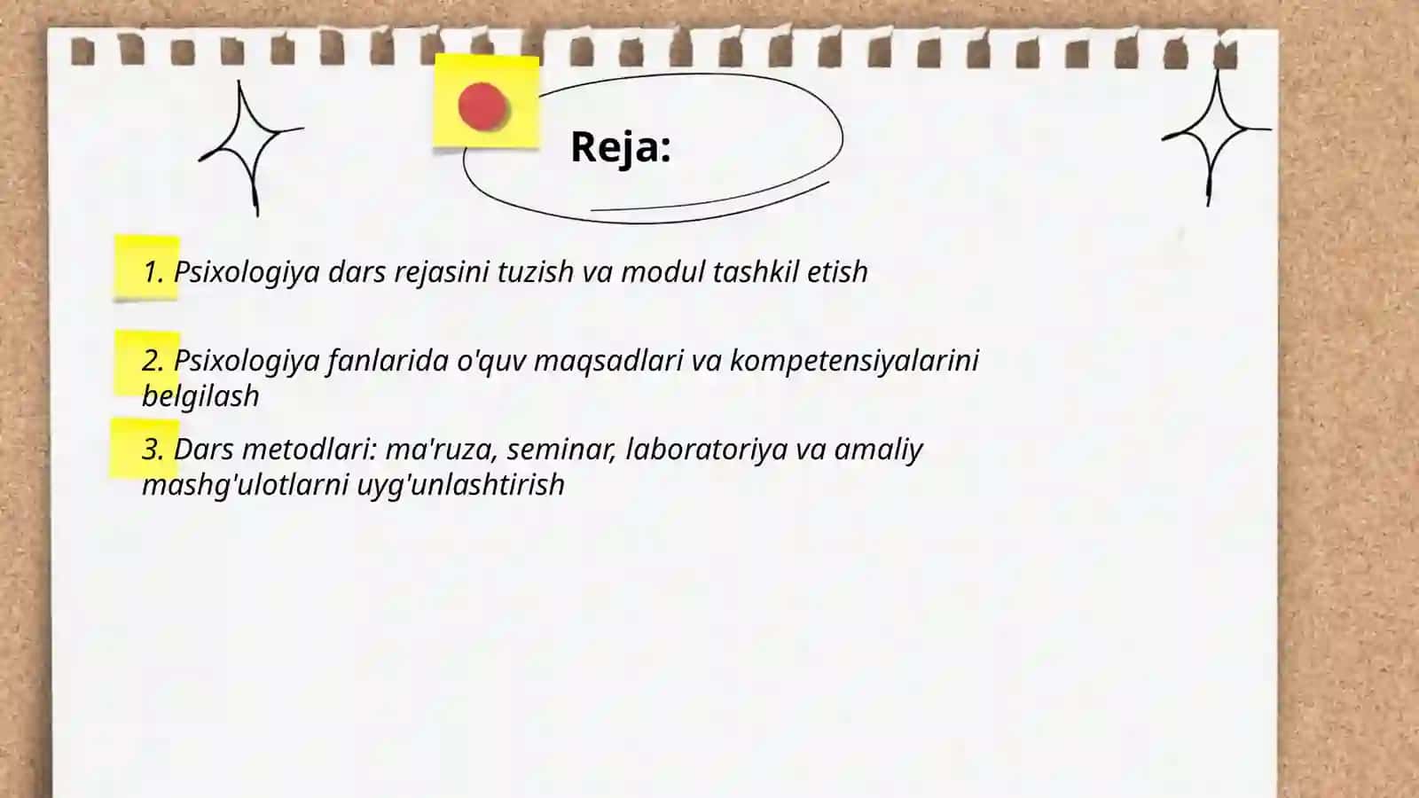Psixologiya fanlaridan o'quv mashg'ulotlarini tashkil etish 2