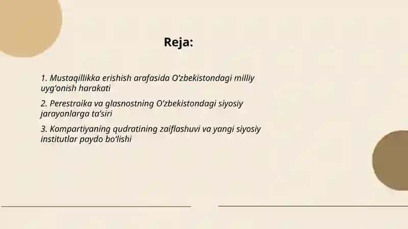 Mustaqillika erishishi arafasida Òzbekistondagi ijtimoiy siyosiy jarayonlar 2