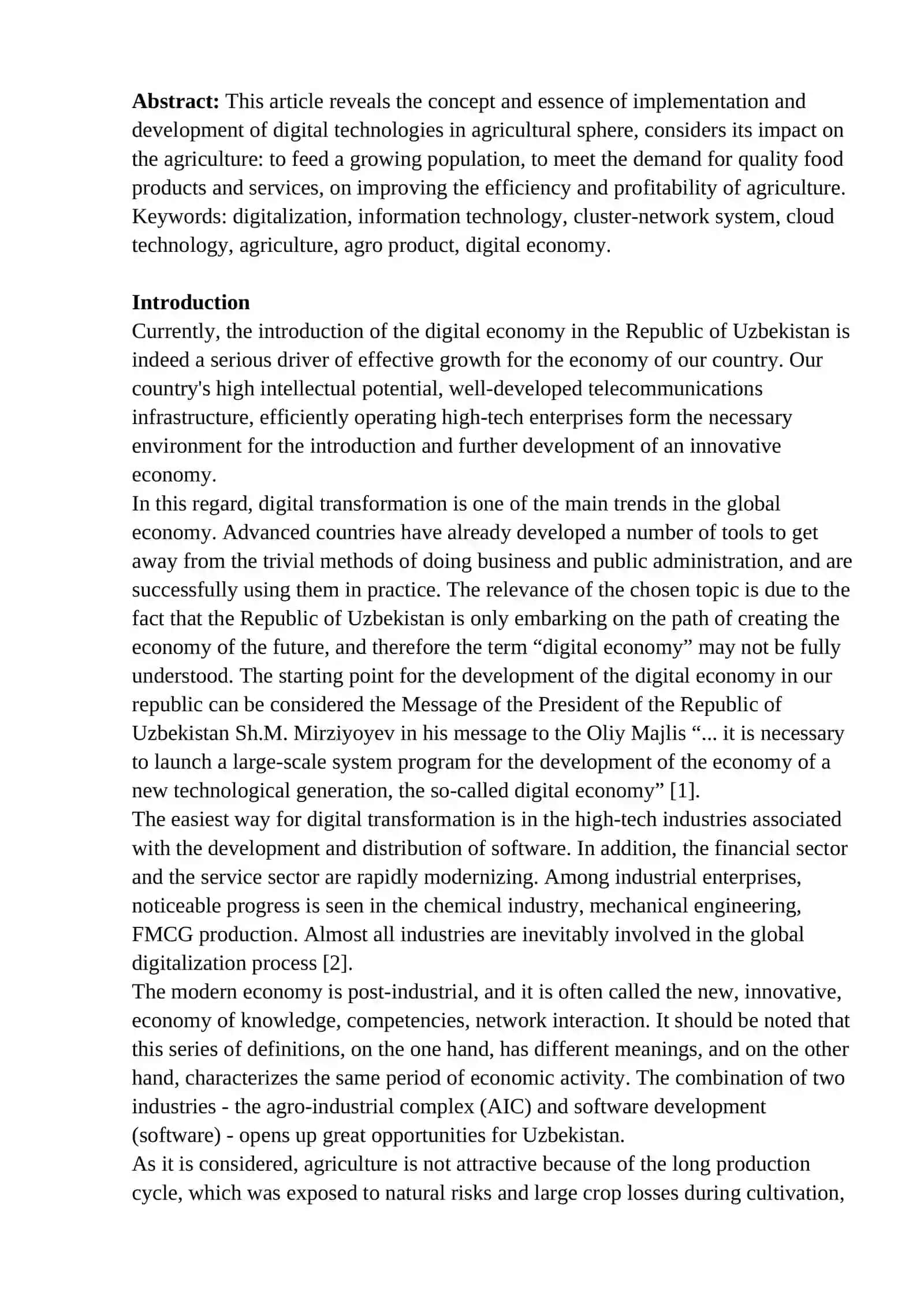 Development of digital economy in agroindustrial complex in Uzbekistan 2