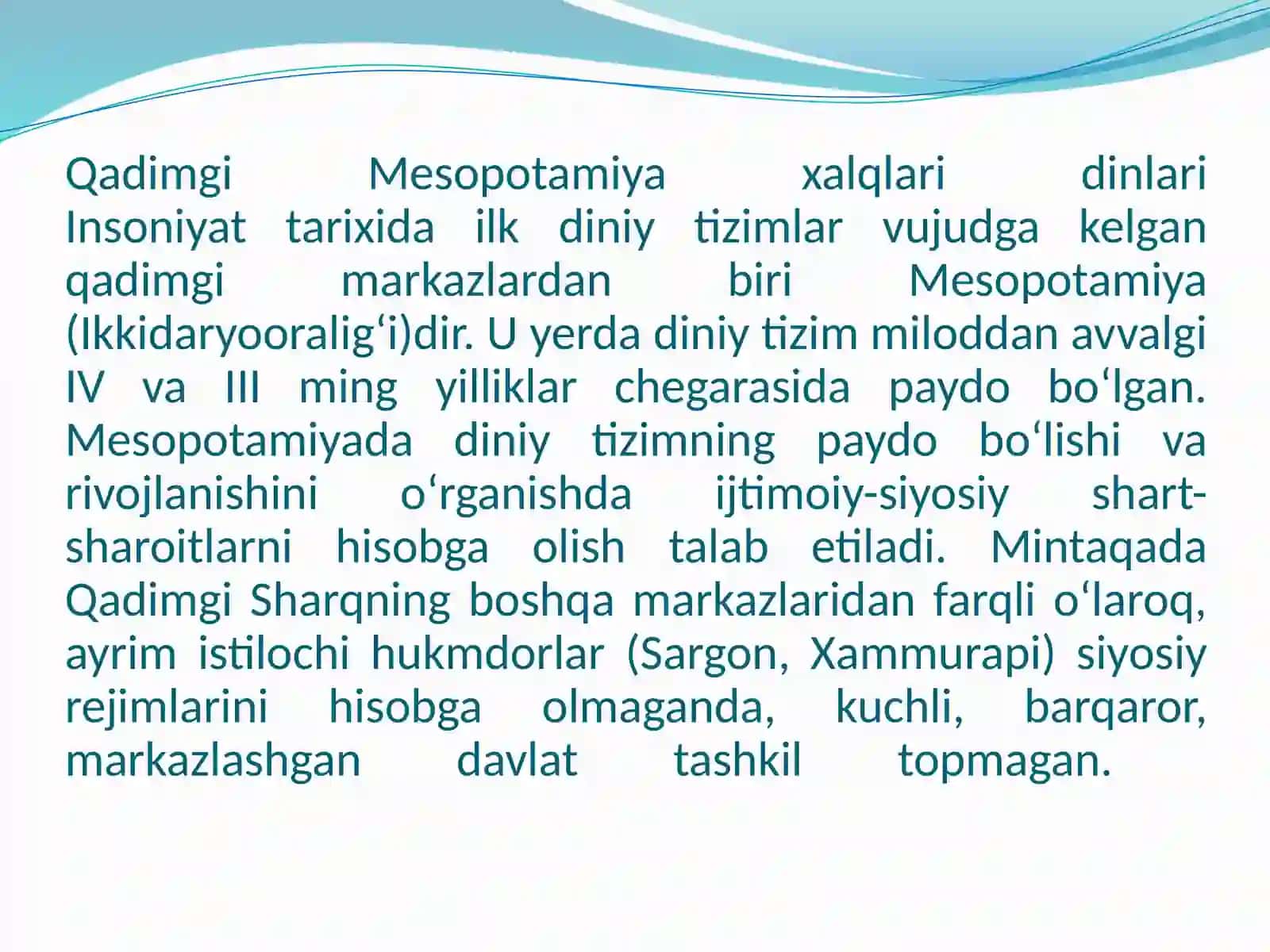 Qadimgi Mesopotamiya Miladaviy IV - II ming yillikda 2