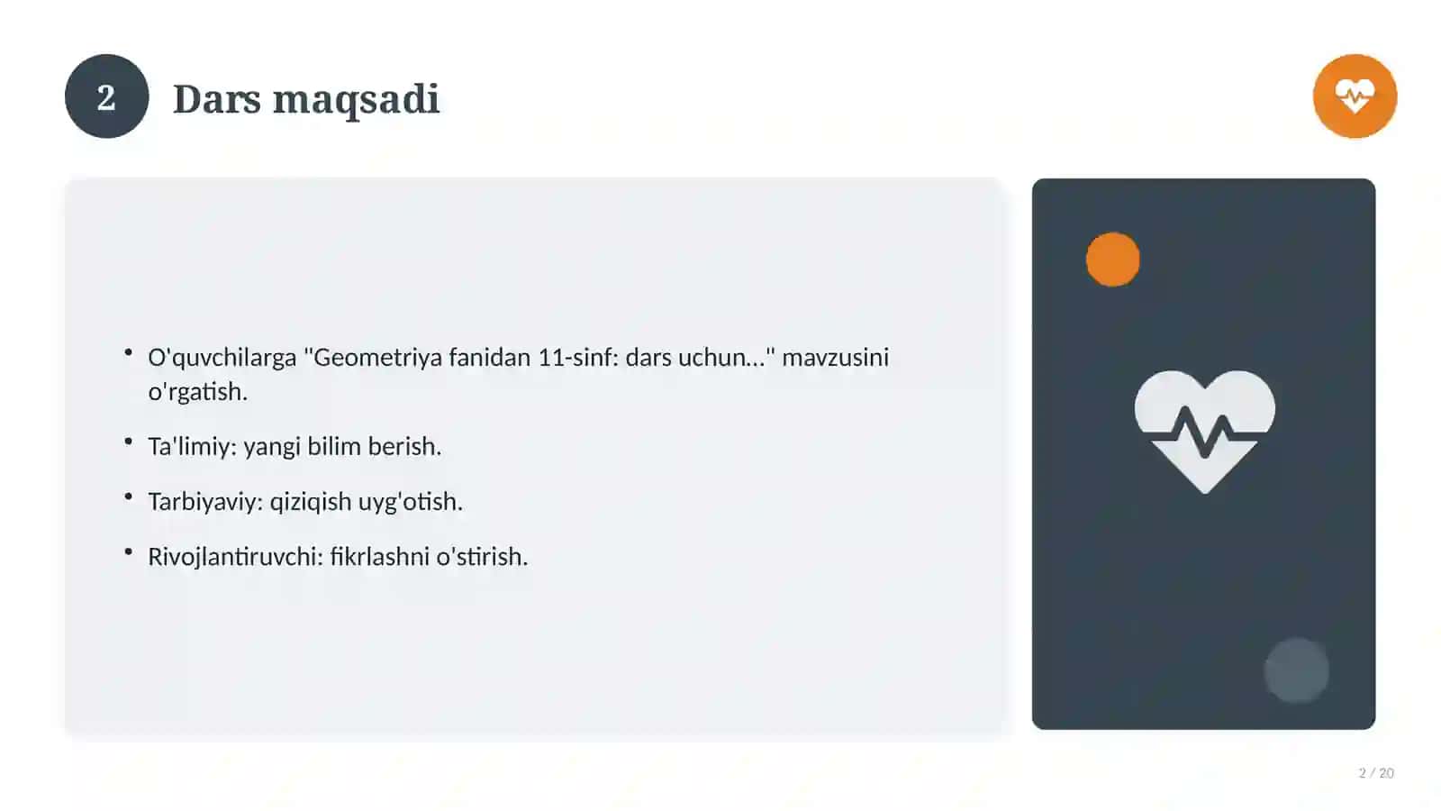 Geometriya fanidan 11-sinf: dars uchun slayd-taqdimot 2