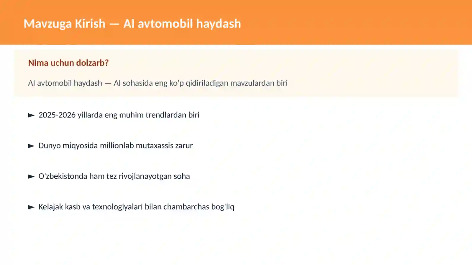 AI avtomobil haydash 2