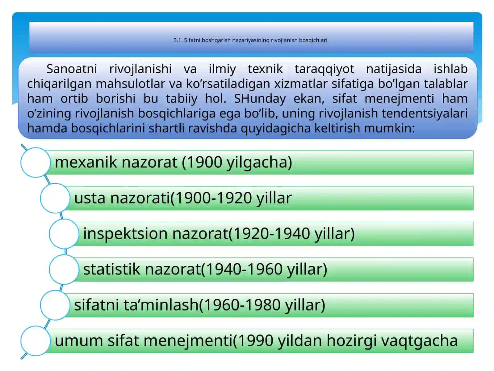 Sifatni boshqarish nazariyasining rivojlanish bosqichlari 2