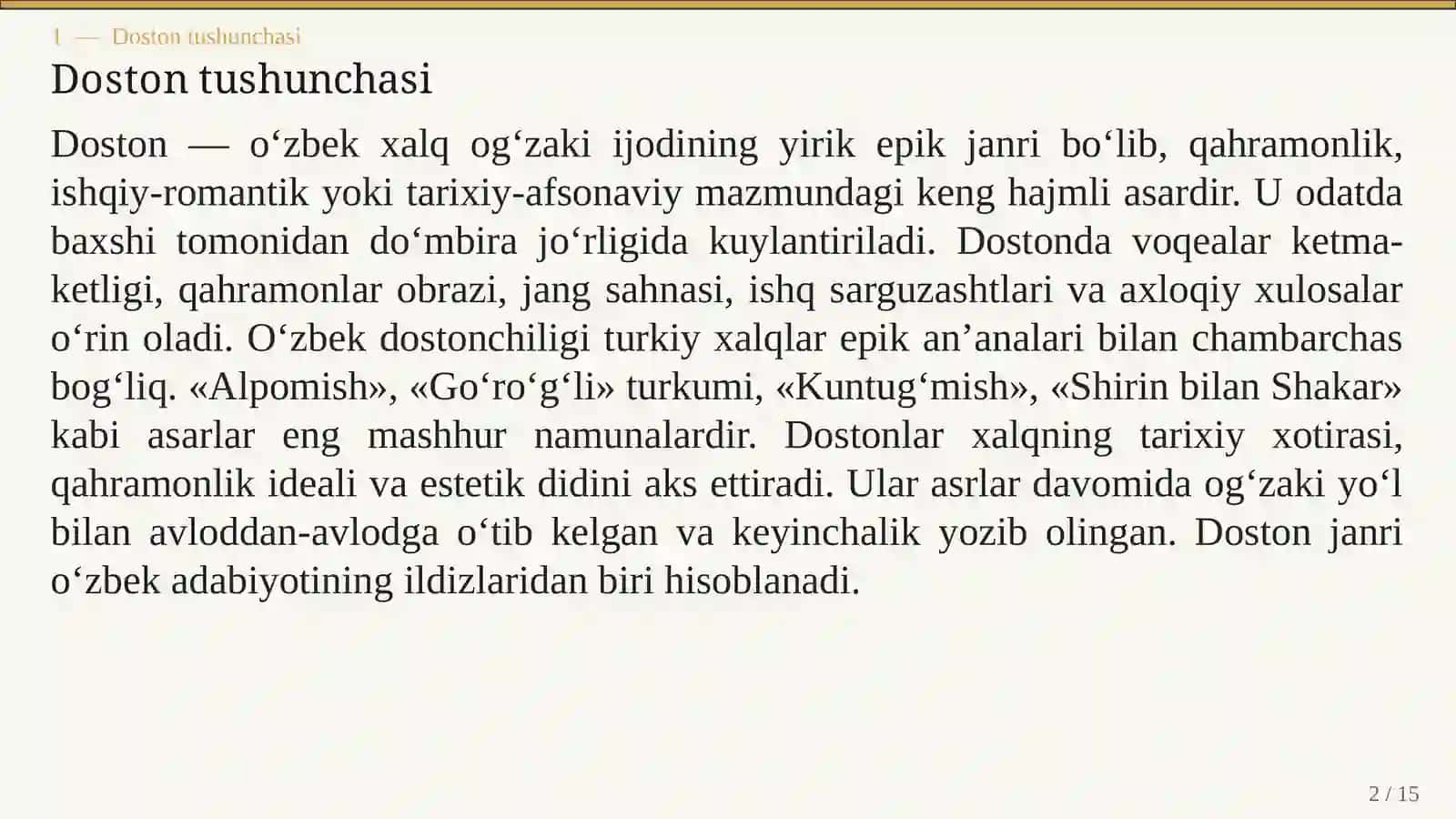 O‘ZBEK XALQ IJODIDA DOSTONCHILIK AN’ANALARI 2